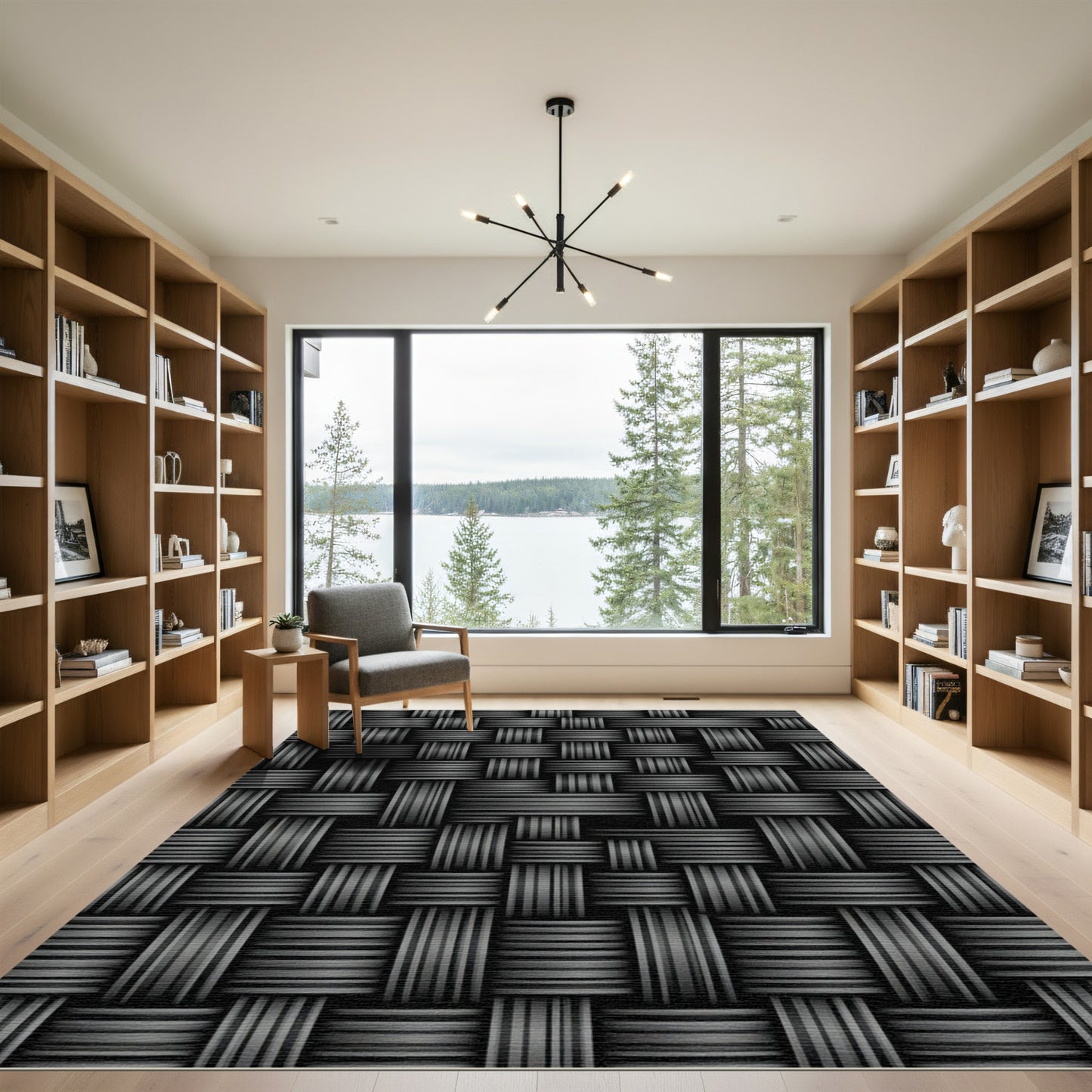 Black Textured Weave Pattern Rug