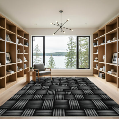 Black Textured Weave Pattern Rug