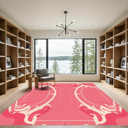 Radiant Coral Swirl Oval Arrangement Rug