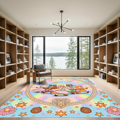 Whimsical Pastel Rainbow Bear Family Ensemble Rug