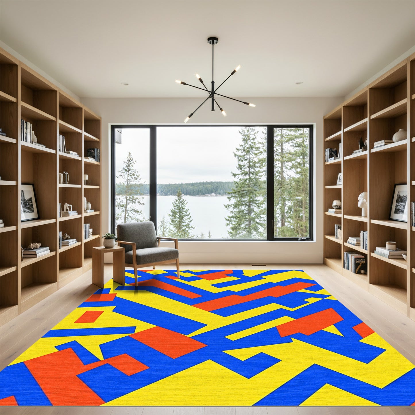 Bright Yellow Blue Orange Geometric Shapes Rug
