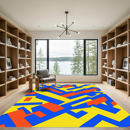 Bright Yellow Blue Orange Geometric Shapes Rug