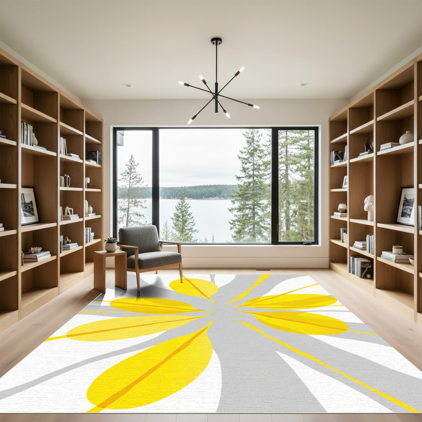 Bright Yellow Petal Burst Rug