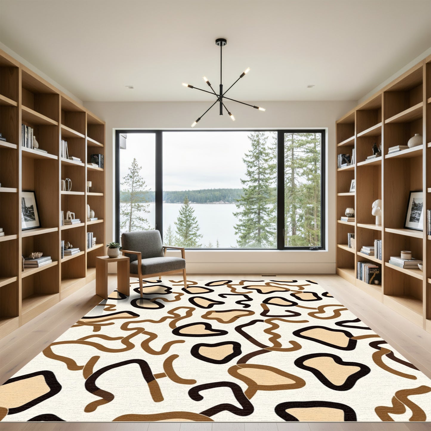 Brown Tan Abstract Blob Organic Shapes Rug