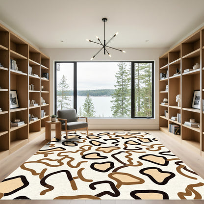 Brown Tan Abstract Blob Organic Shapes Rug