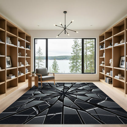 Dark Shattered Glass Radial Rug