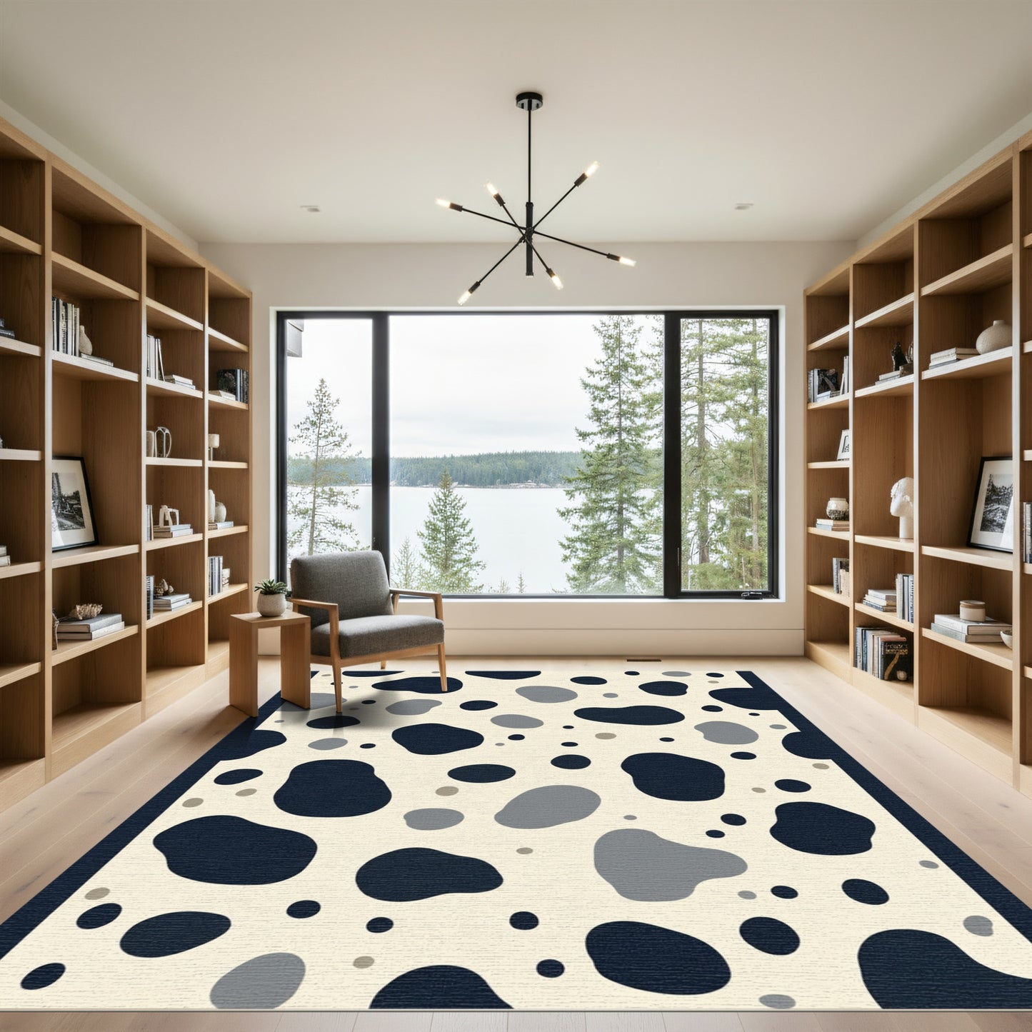 Cream and Charcoal Irregular Spots Rug