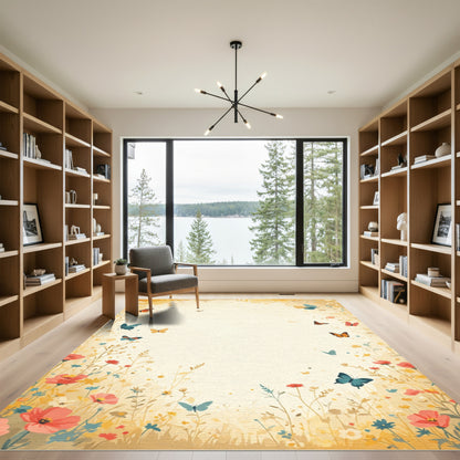Whimsical Golden Butterfly Garden Rug
