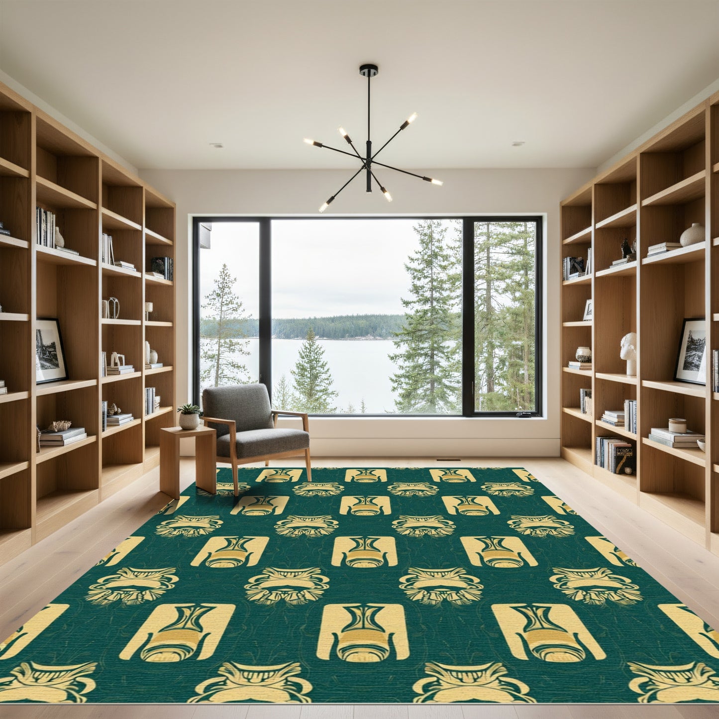 Emerald Gold Art Deco Floral Rug
