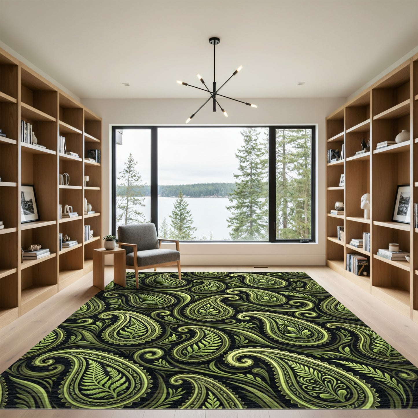 Elegant Lime Green Paisley Swirl Rug