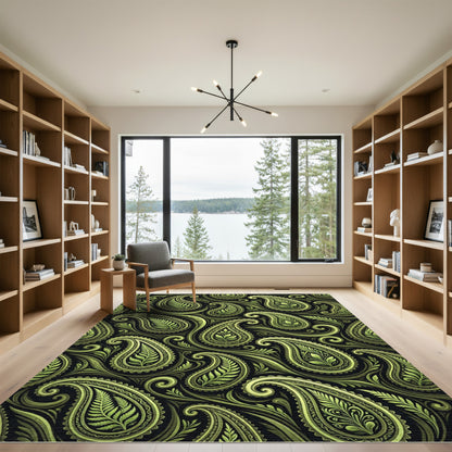 Elegant Lime Green Paisley Swirl Rug