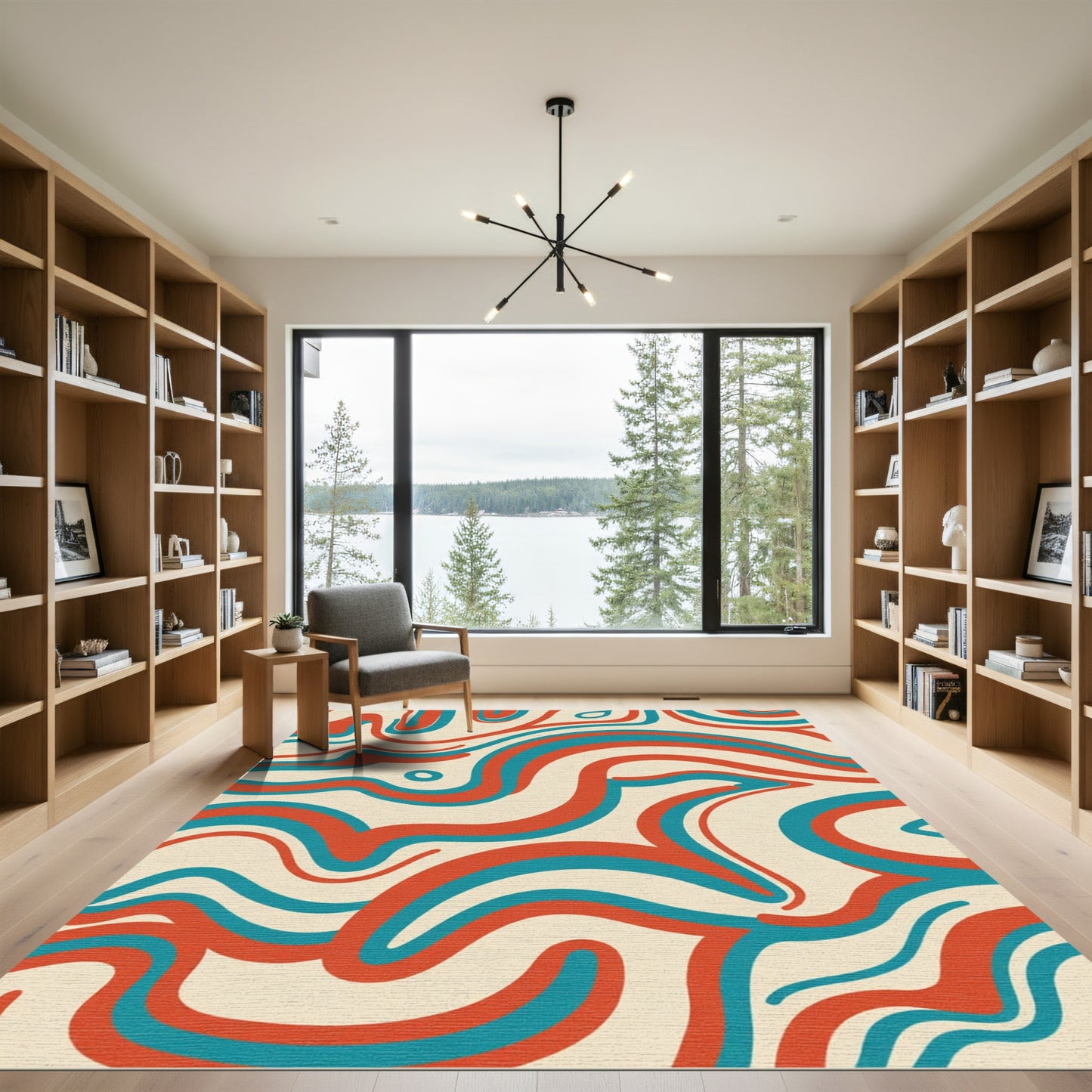 Retro Teal Orange Swirl Abstract Rug