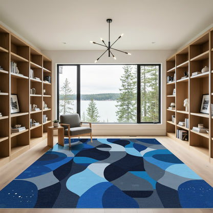 Oceanic Abstract Swirling Blue Form Rug
