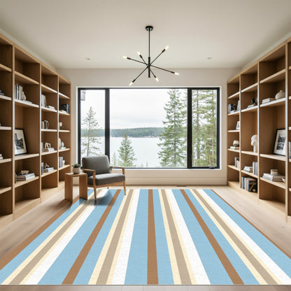 Warm Blue Beige Vertical Stripes Rug