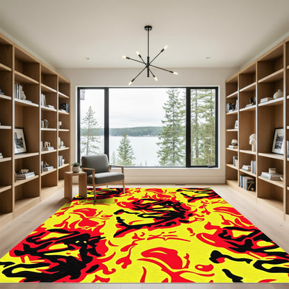 Bold Yellow Red Black Abstract Flames Rug