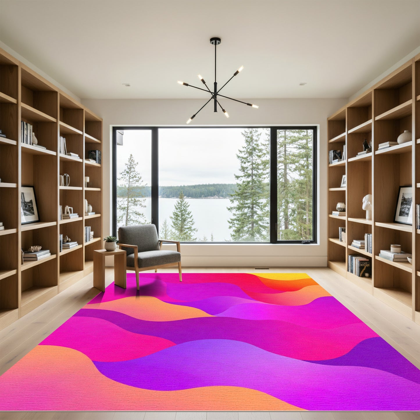 Vivid Abstract Coral Sunset Flow Rug