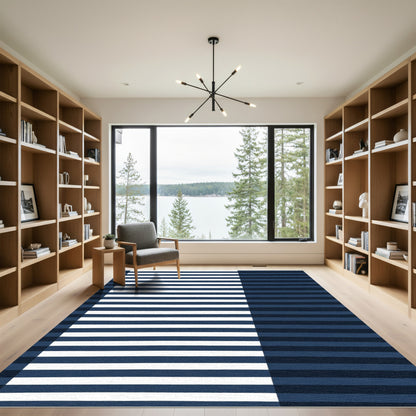 Navy White Horizontal Stripe Rug