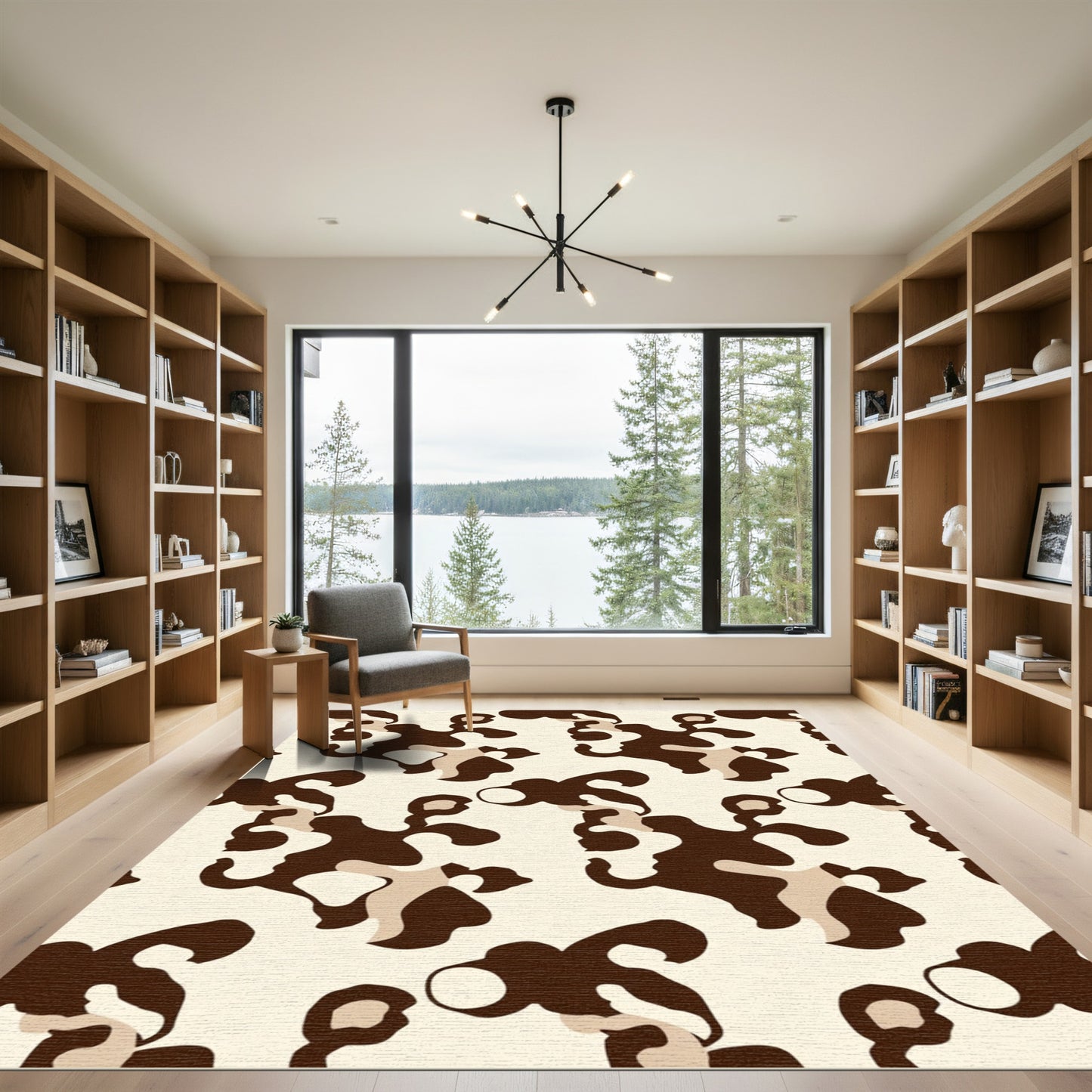 Abstract Brown and Cream Organic Shapes Rug