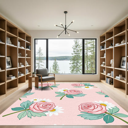 Pink Rose Daisy Garden Delight Rug