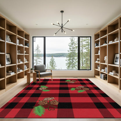 Red Black Buffalo Plaid Pinecone Accent Rug