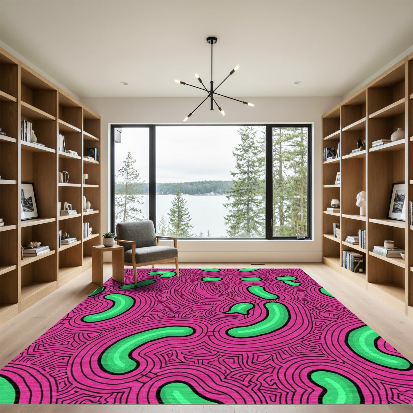 Vibrant Pink Green Organic Loops Rug