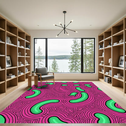 Vibrant Pink Green Organic Loops Rug