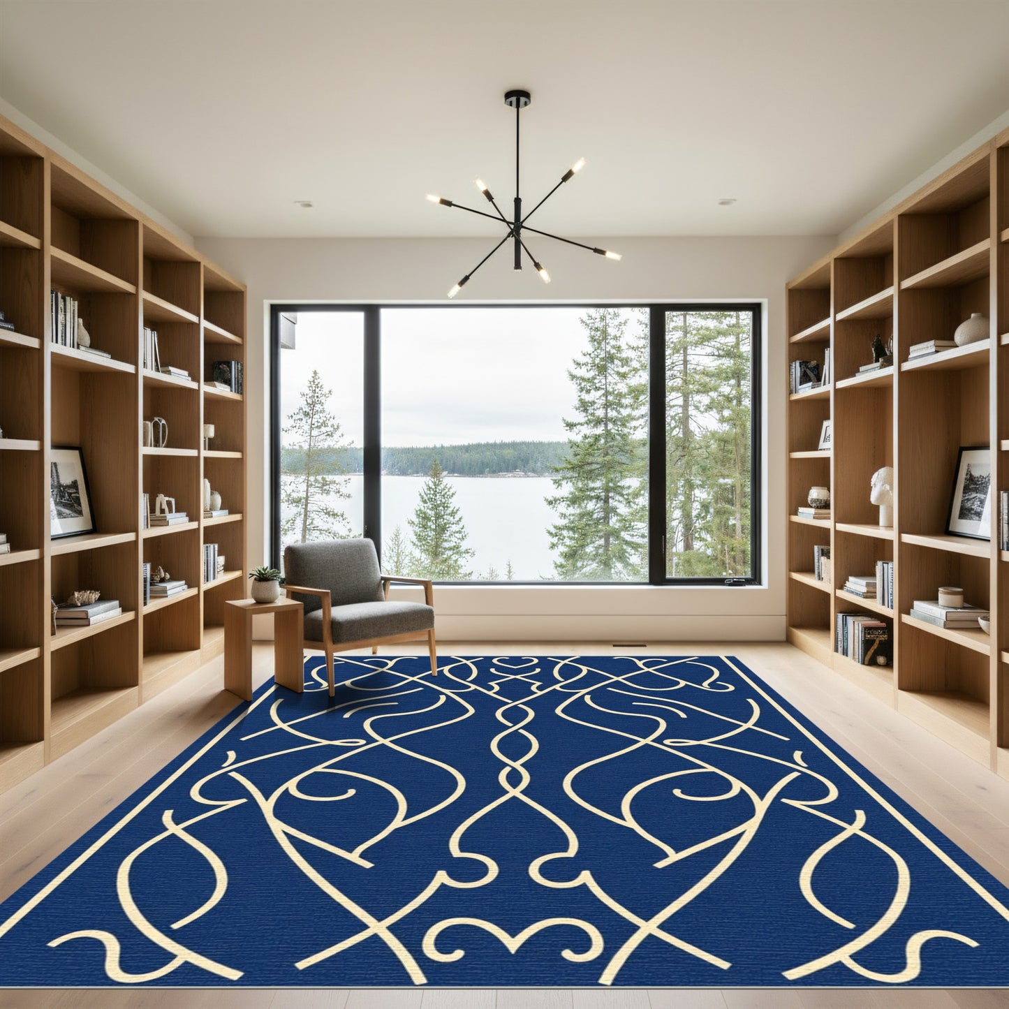Navy Cream Intricate Intertwined Scrolls Rug