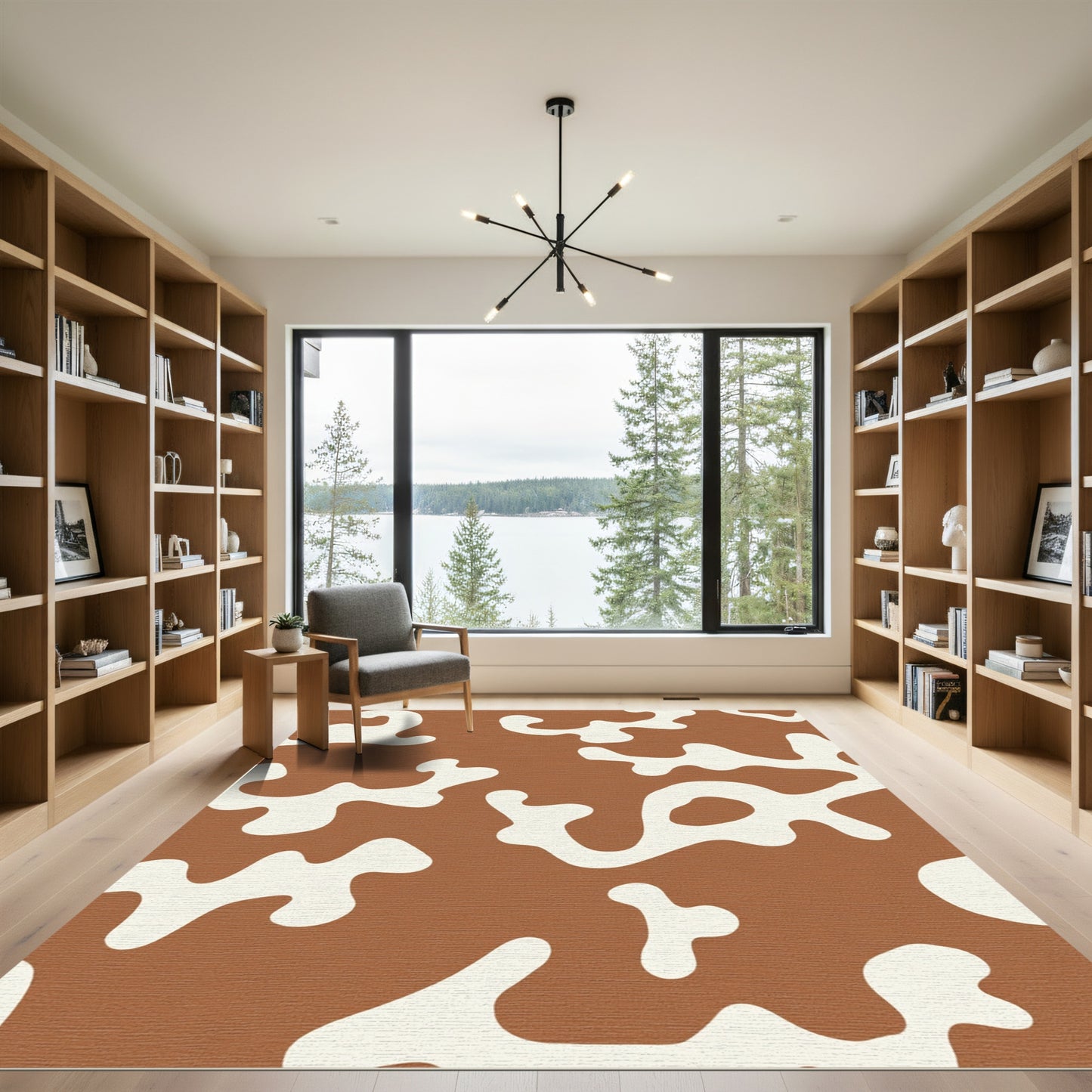 Terracotta and Cream Abstract Blobs Rug