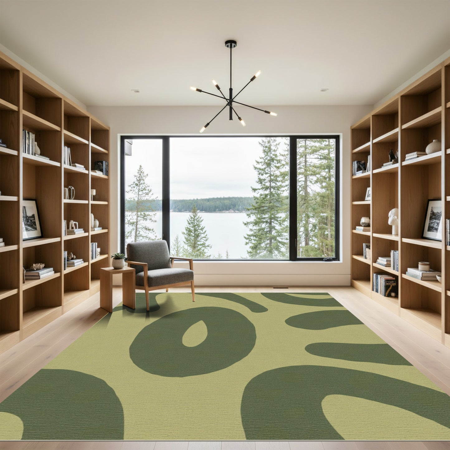 Olive Abstract Organic Smooth Curves Rug