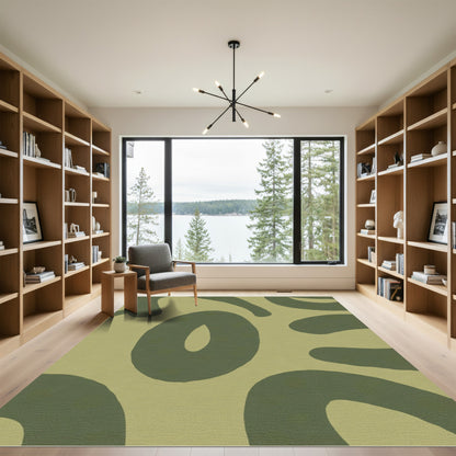 Olive Abstract Organic Smooth Curves Rug