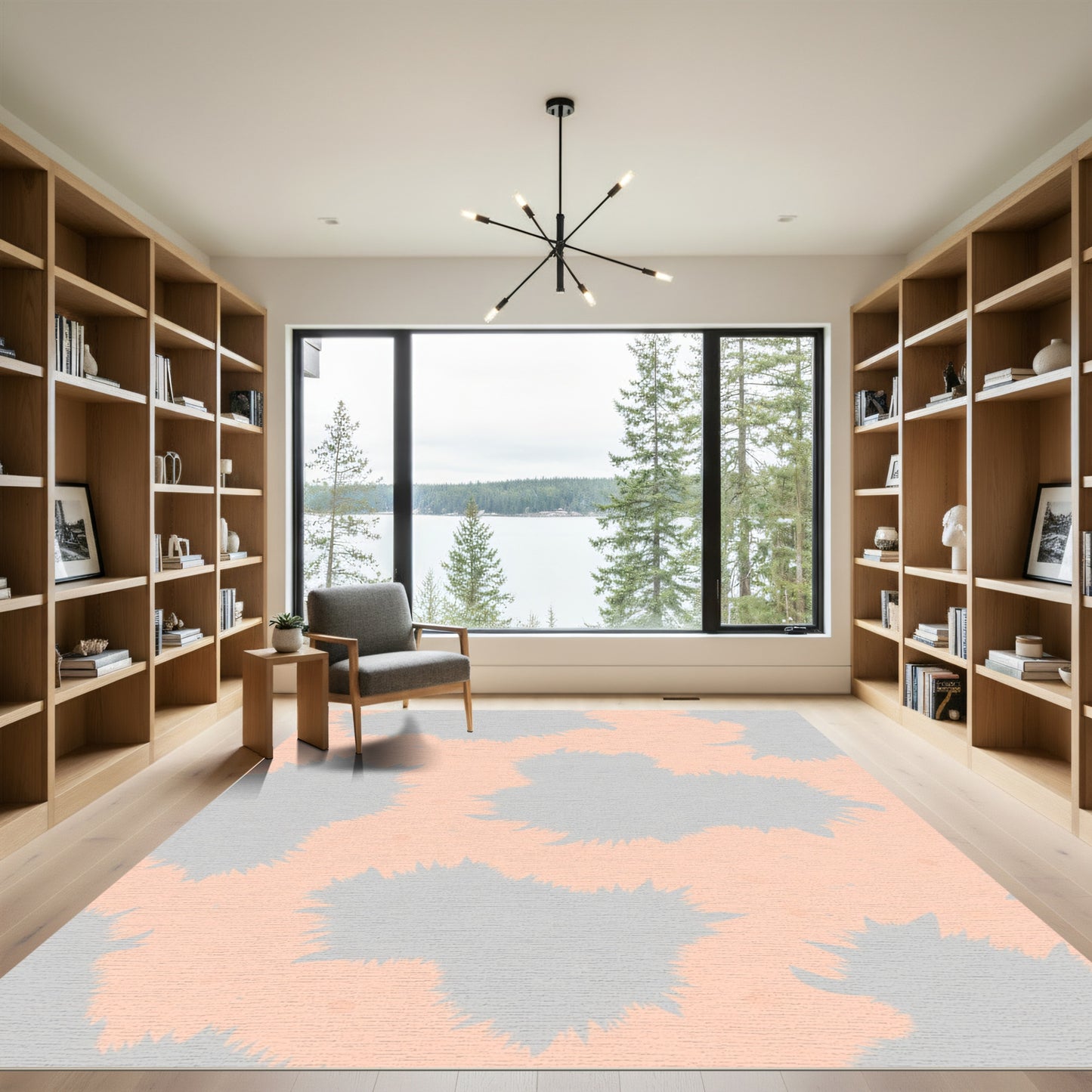 Peach Gray Spiky Abstract Splatter Rug