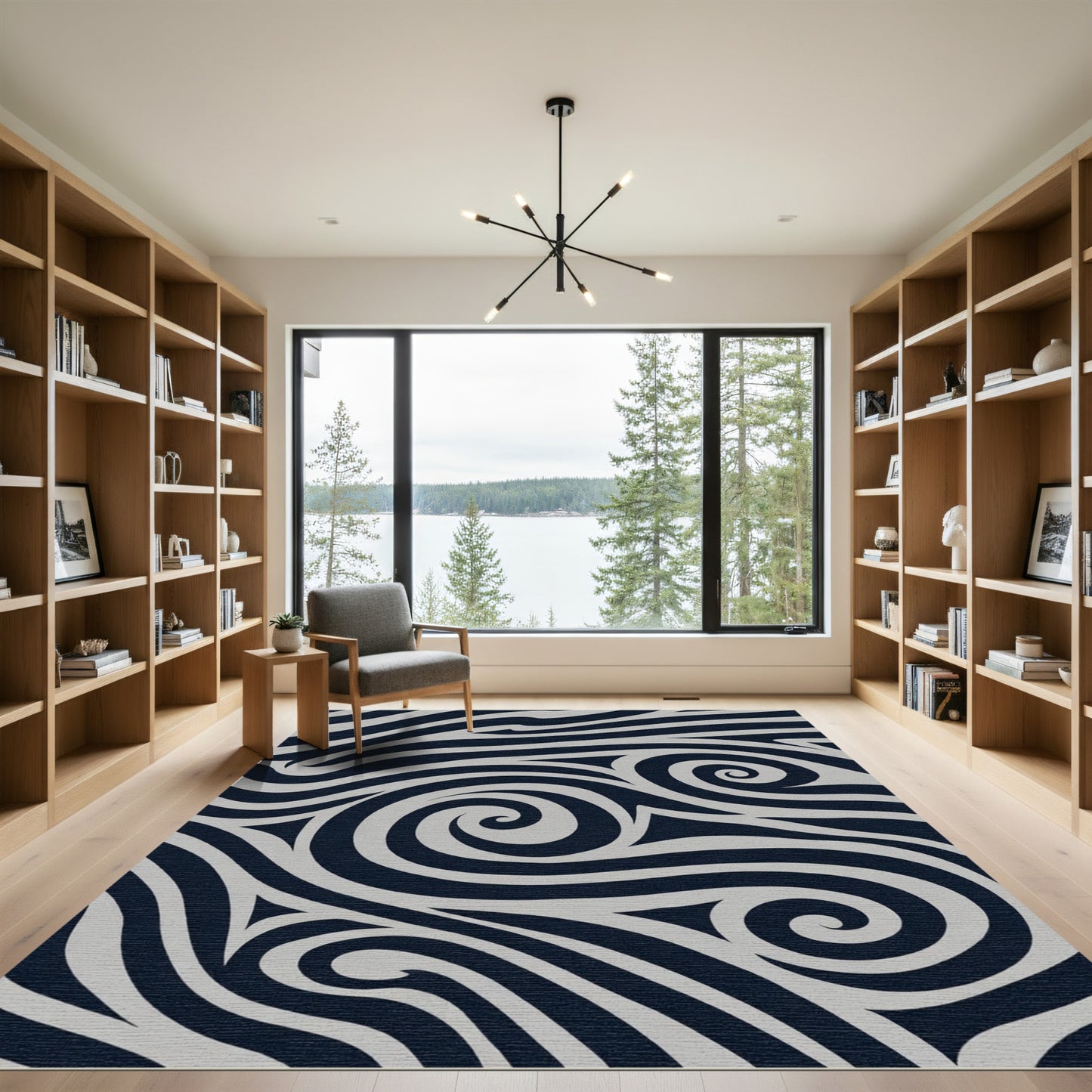 Dark Blue Swirling Lines Abstract Rug