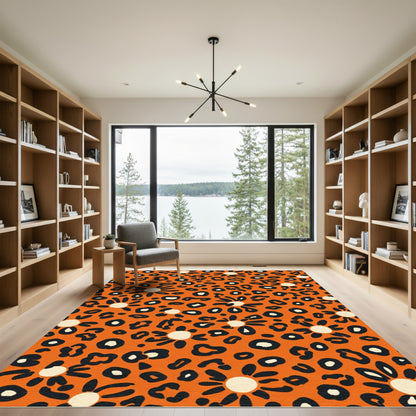 Orange Leopard Daisy Collage Rug