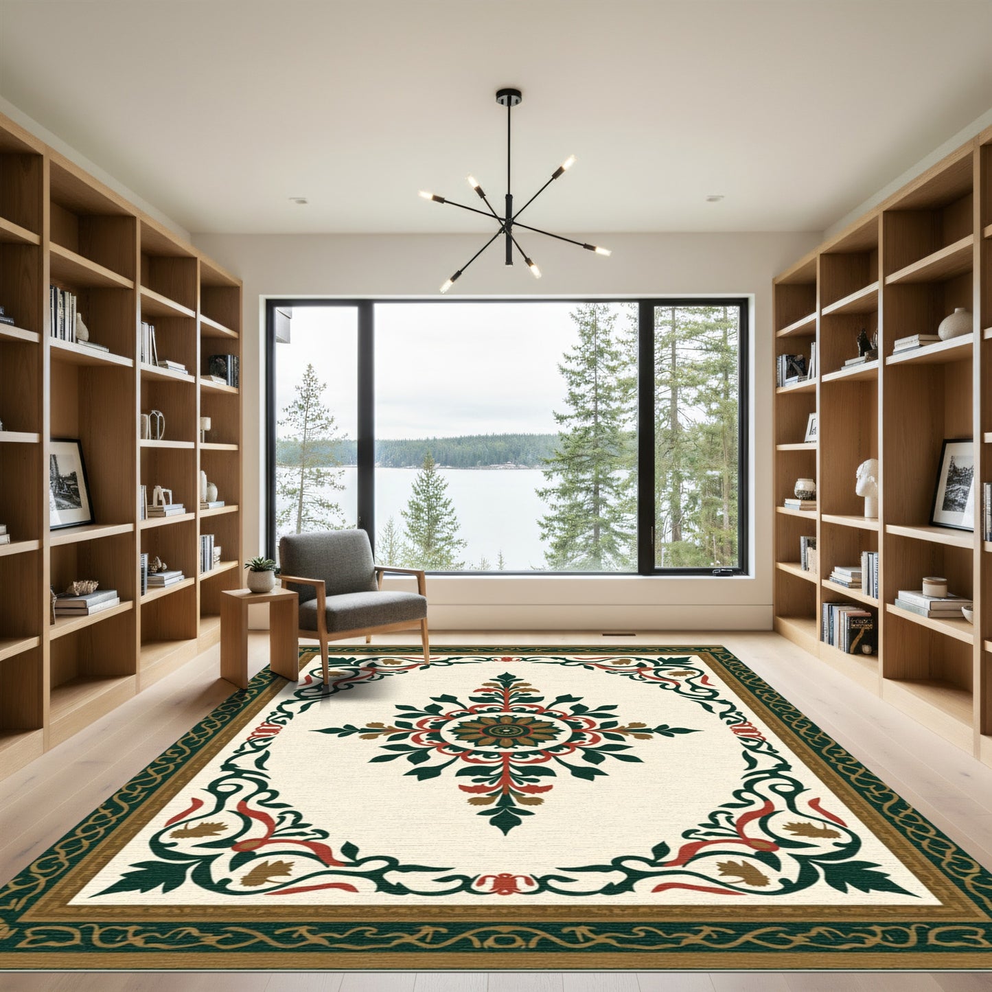 Ornate Ivory Floral Medallion Rug