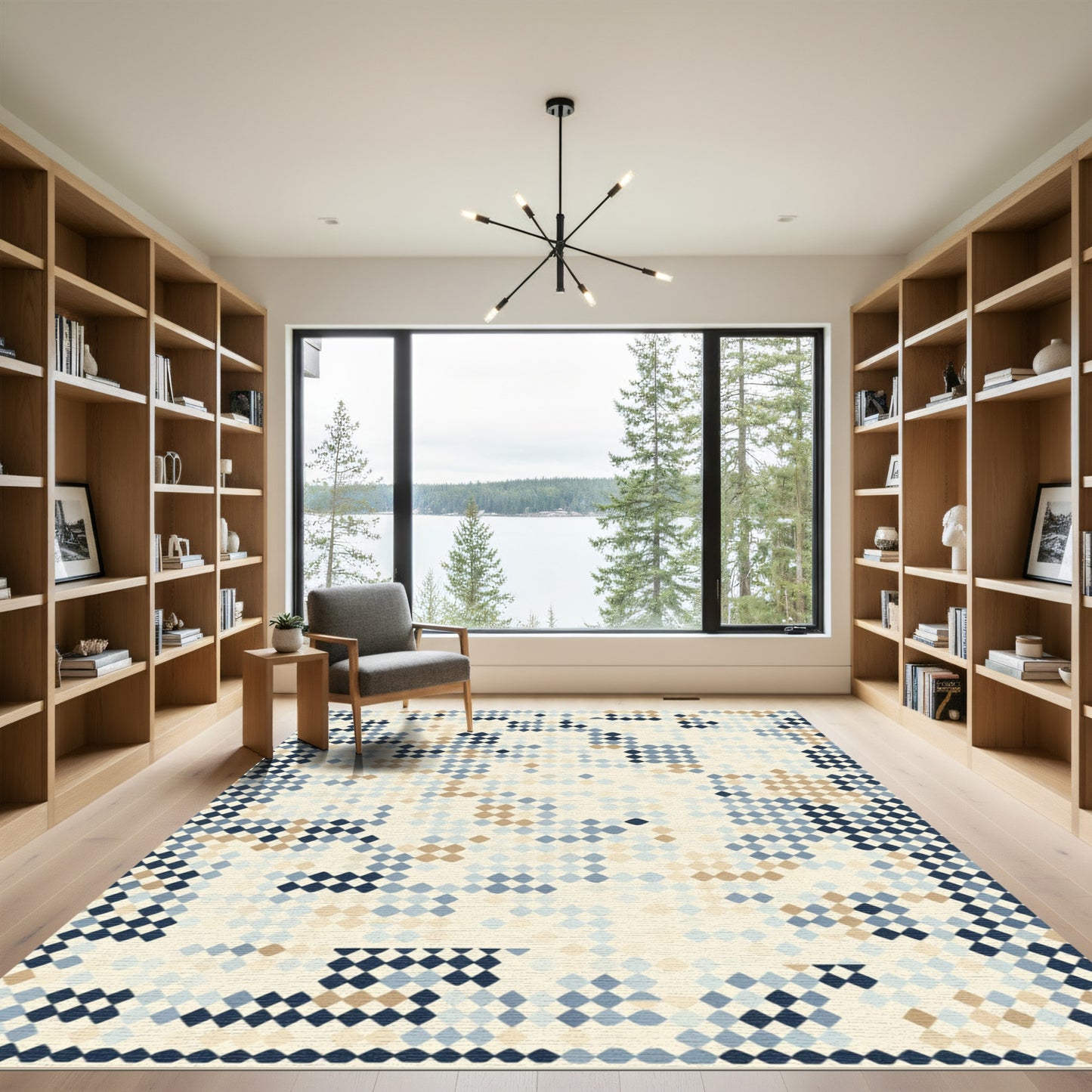 Shades of Blue Tan Diamond Scatter Rug