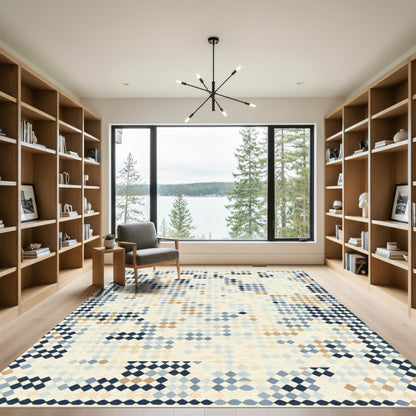 Shades of Blue Tan Diamond Scatter Rug