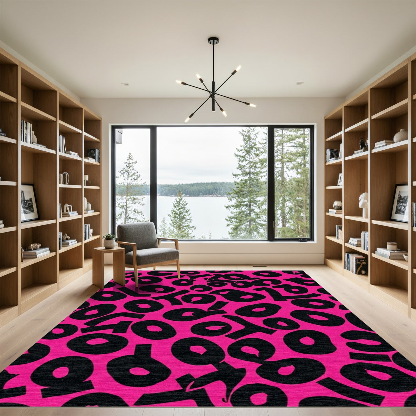 Vibrant Pink Black Abstract Spots Rug