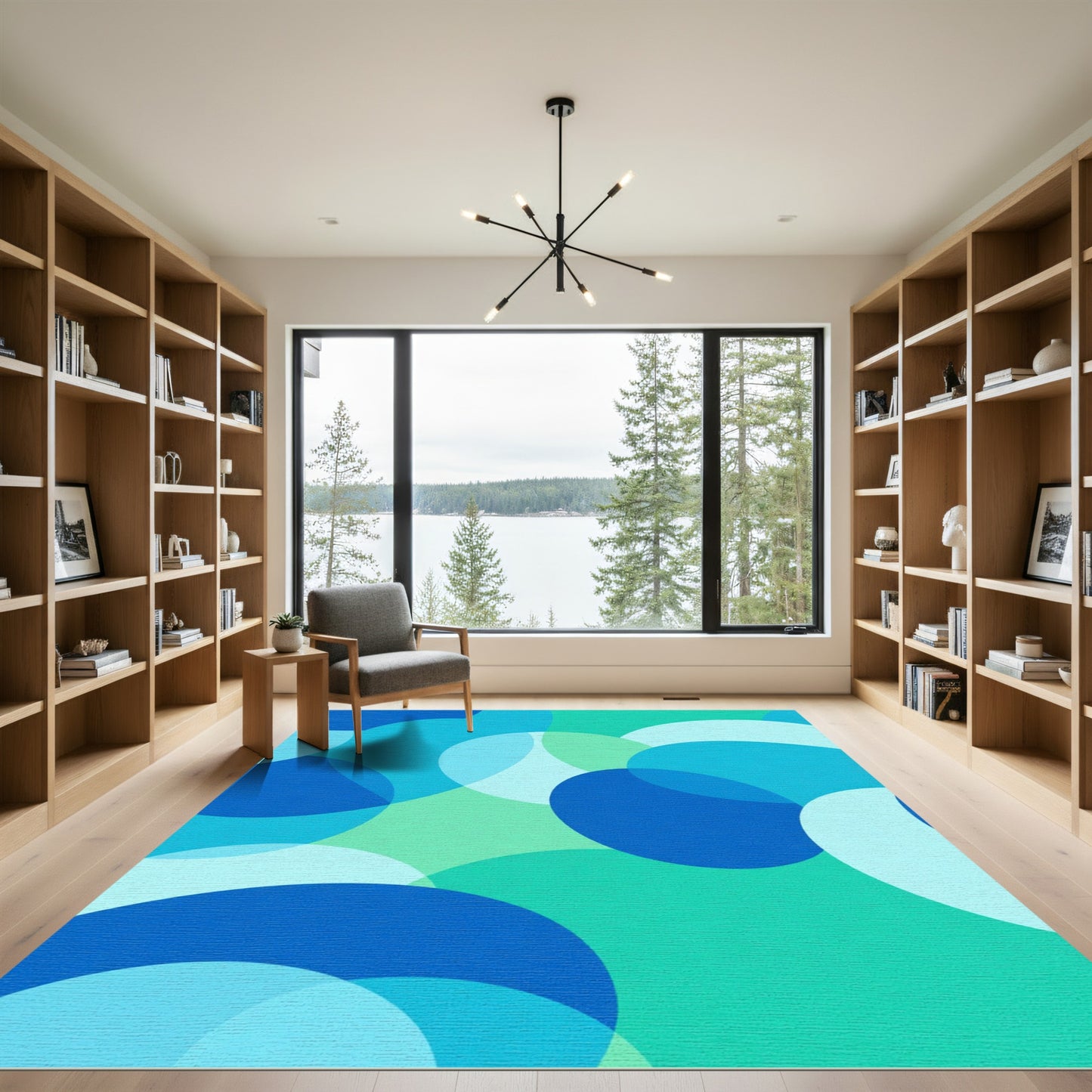 Abstract Blue Green Overlapping Circles Rug