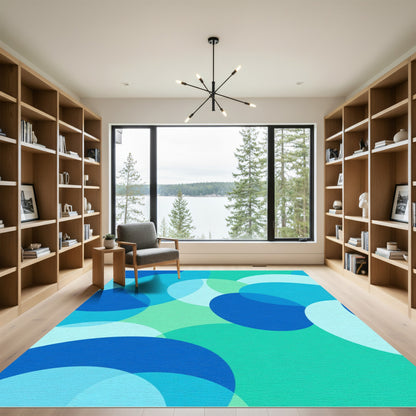 Abstract Blue Green Overlapping Circles Rug
