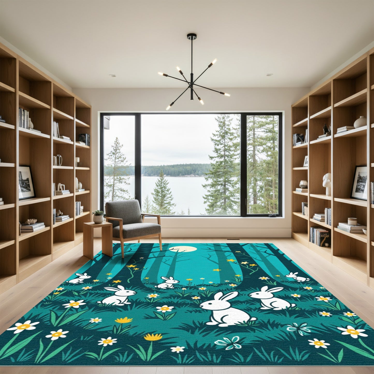Midnight Forest Bunnies Garden Rug
