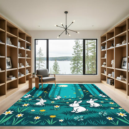 Midnight Forest Bunnies Garden Rug