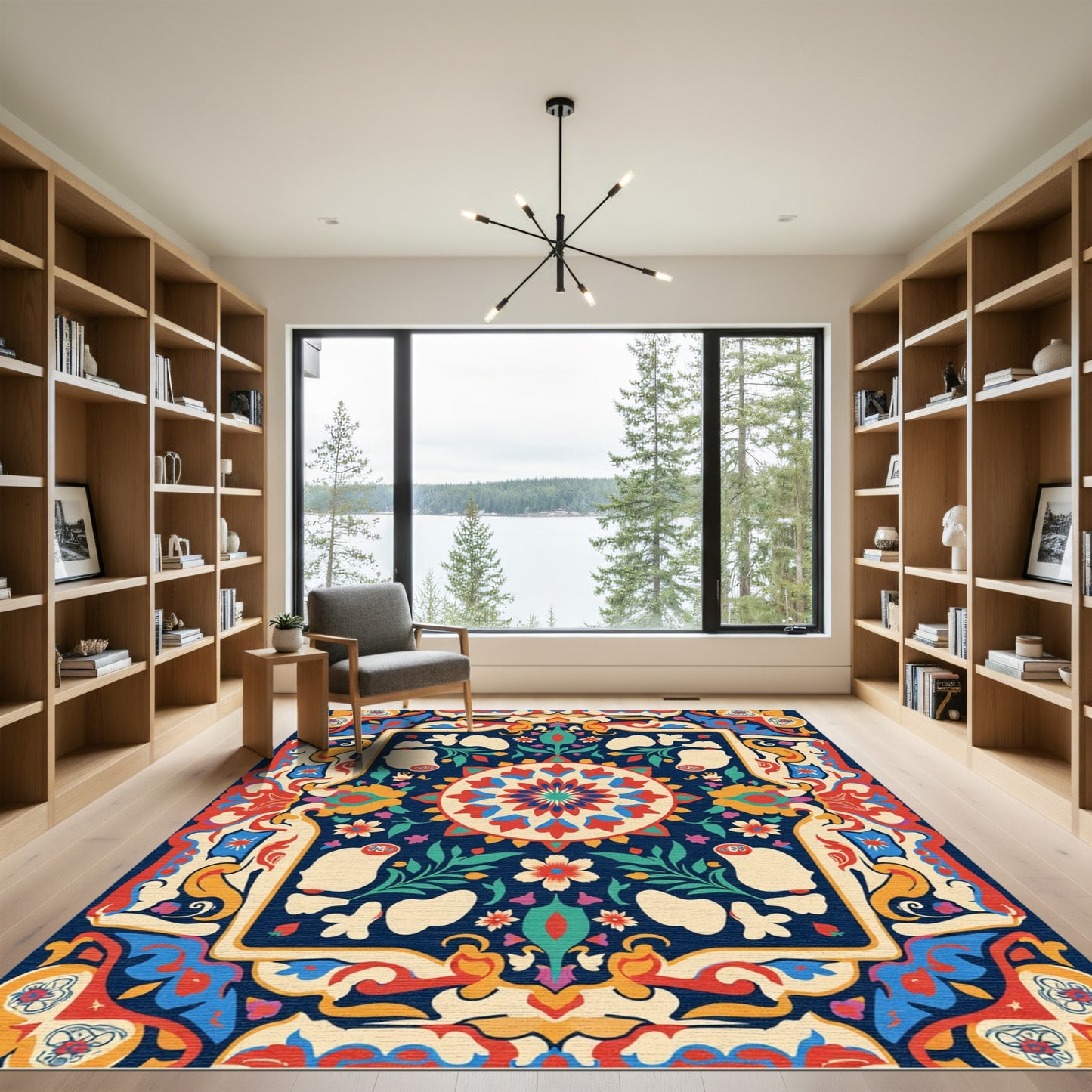 Ornate Floral Medallion Navy Rug
