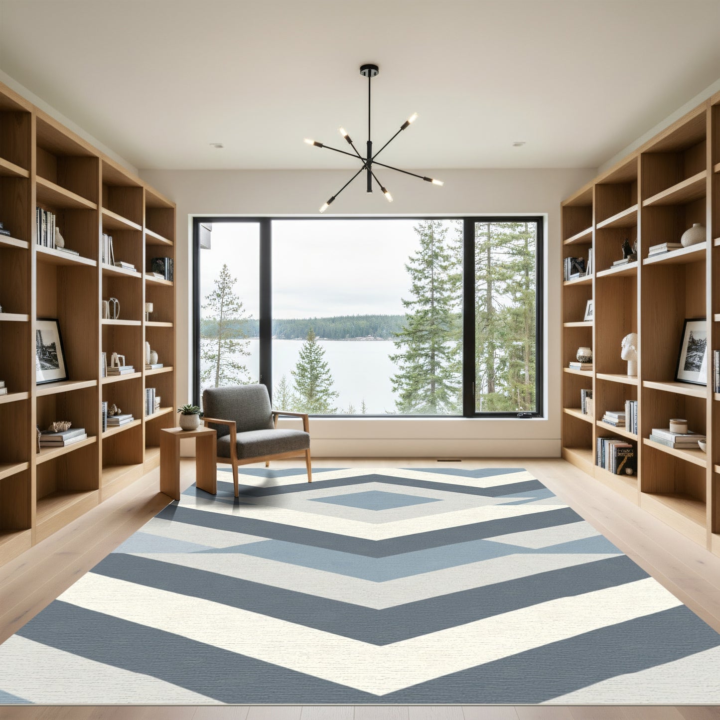 Geometric Chevron Diamond Blue Rug