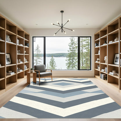 Geometric Chevron Diamond Blue Rug