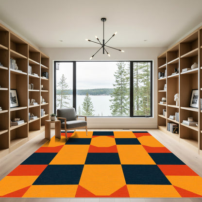 Orange and Navy Geometric Blocks Rug