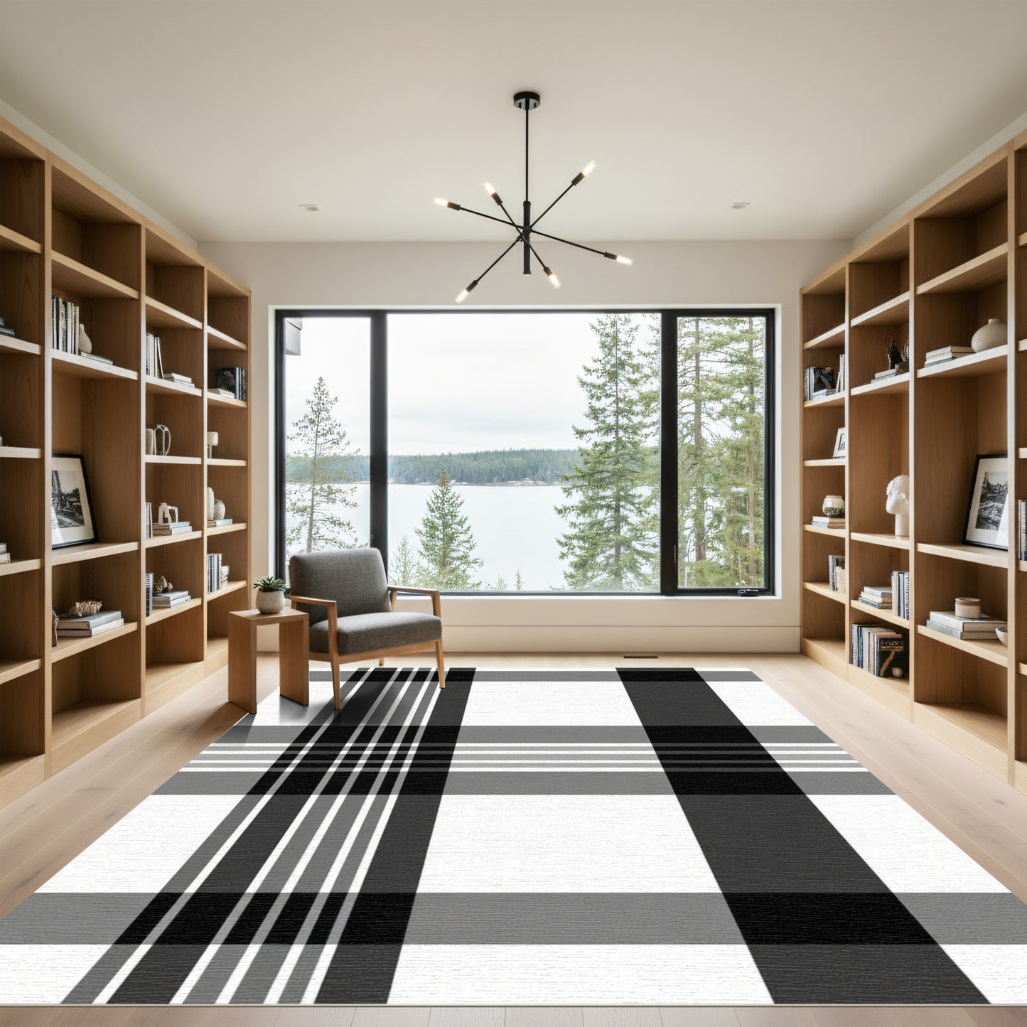 Classic Black White Gray Plaid Rug
