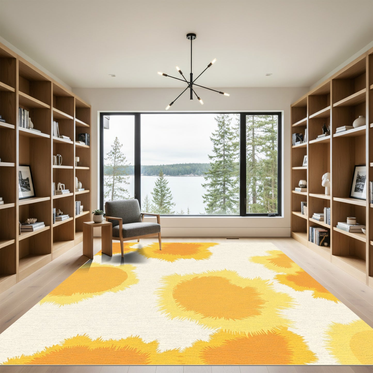 Sunny Yellow Sunburst Abstract Rug