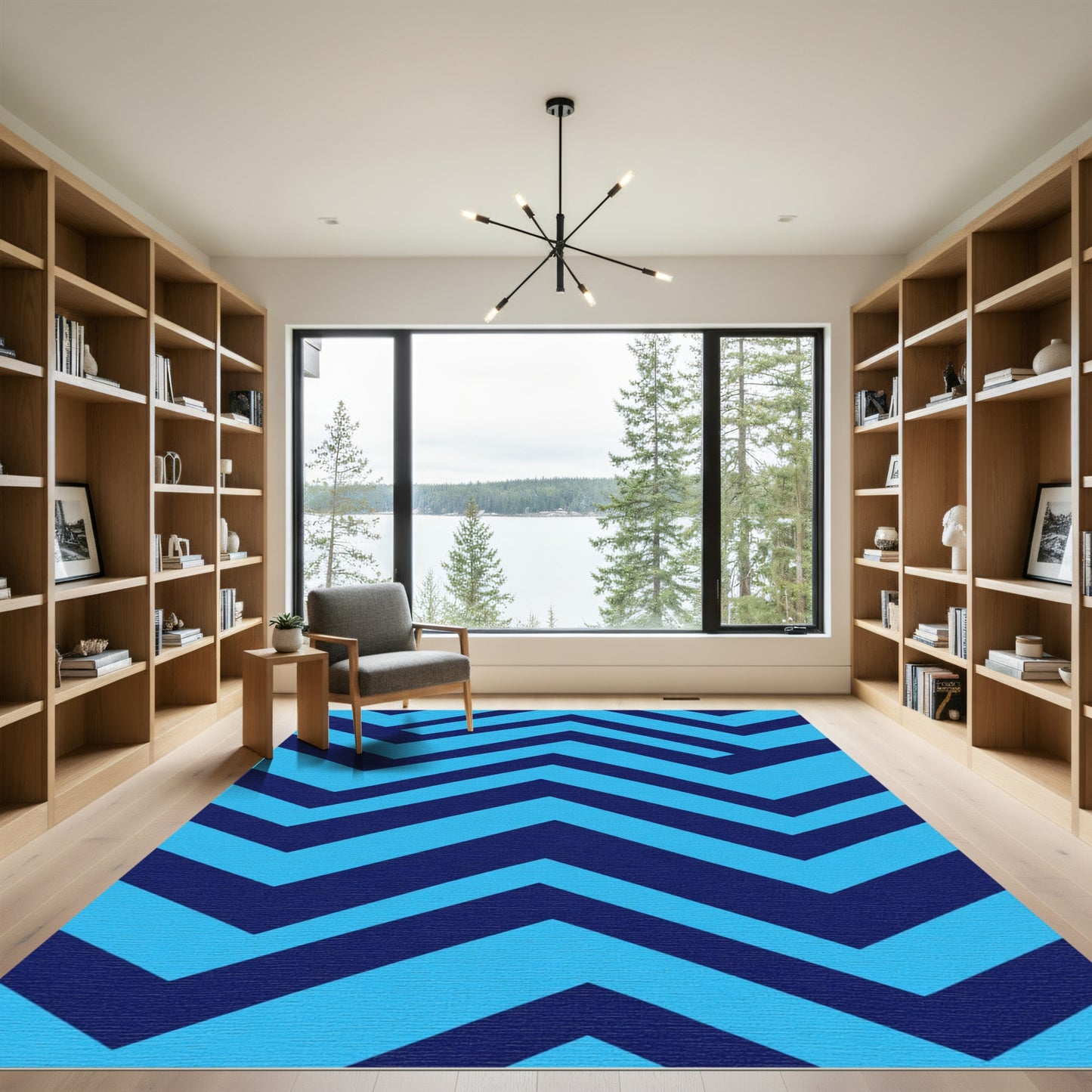 Bright Navy Aqua Chevron Stripes Rug