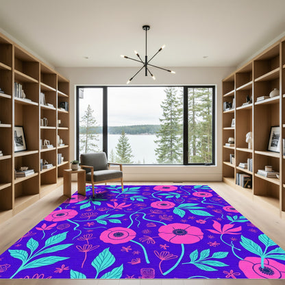 Bold Pink Poppy Floral Vine Rug