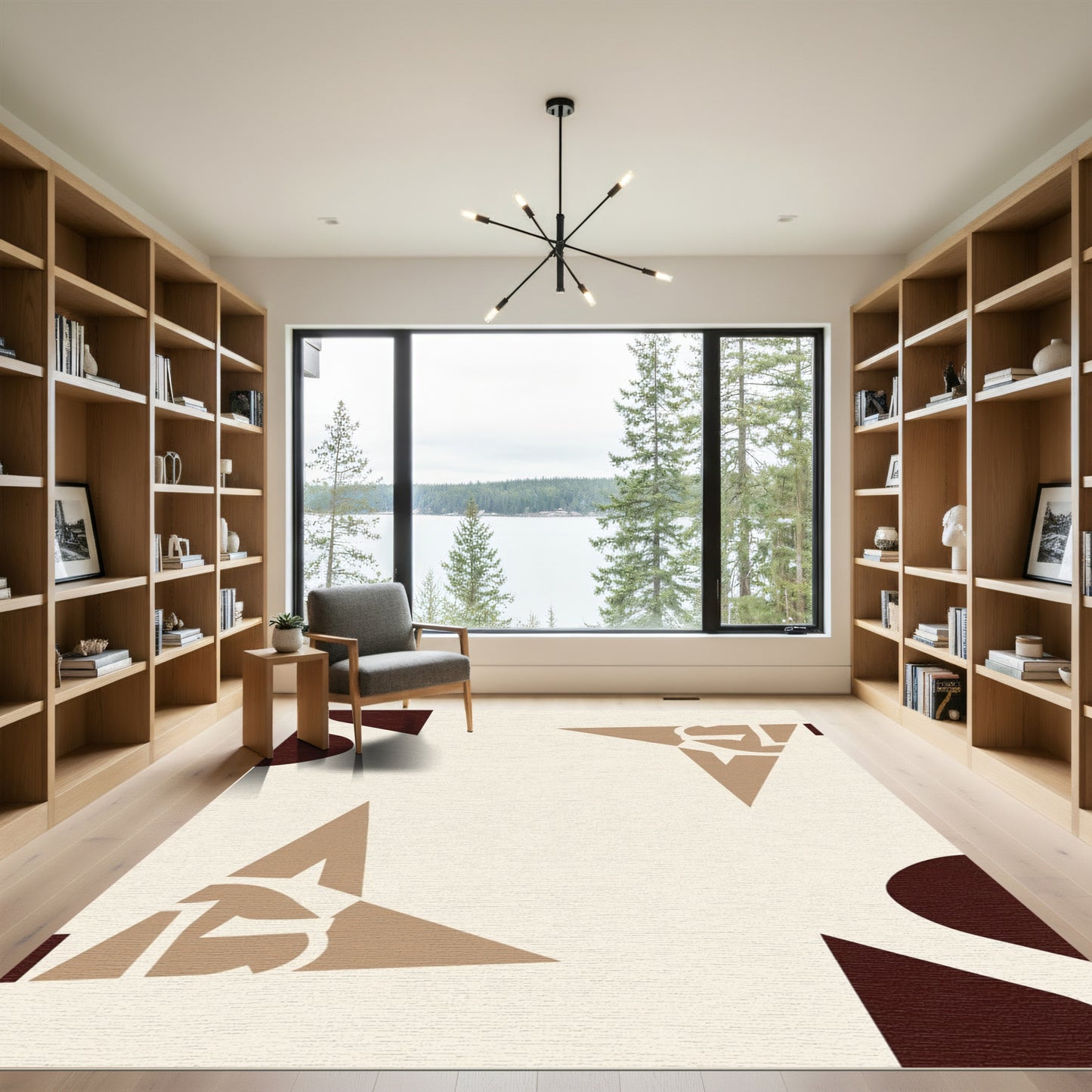 Brown Tan Abstract Geometric Composition Rug